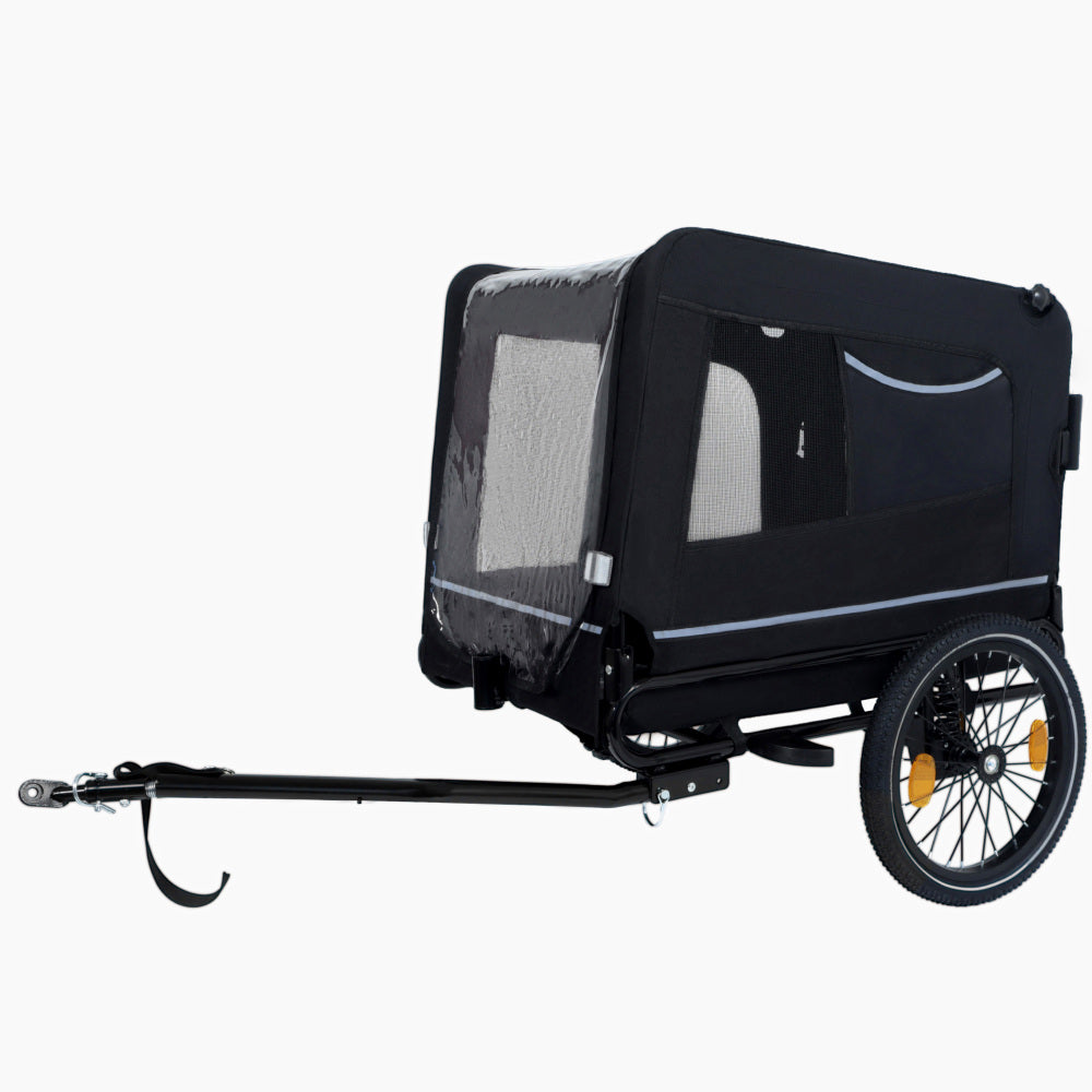 Extra Large 2-in-1 Bike Trailer & Push Cart for Pets - Detachable Bike Hitch & Push Handle Included , Quick ReleaseAll-Terrain Wheels , Non-Slip Floor, Internal Leash, Holds Up to 88 lbs, Black- Beige