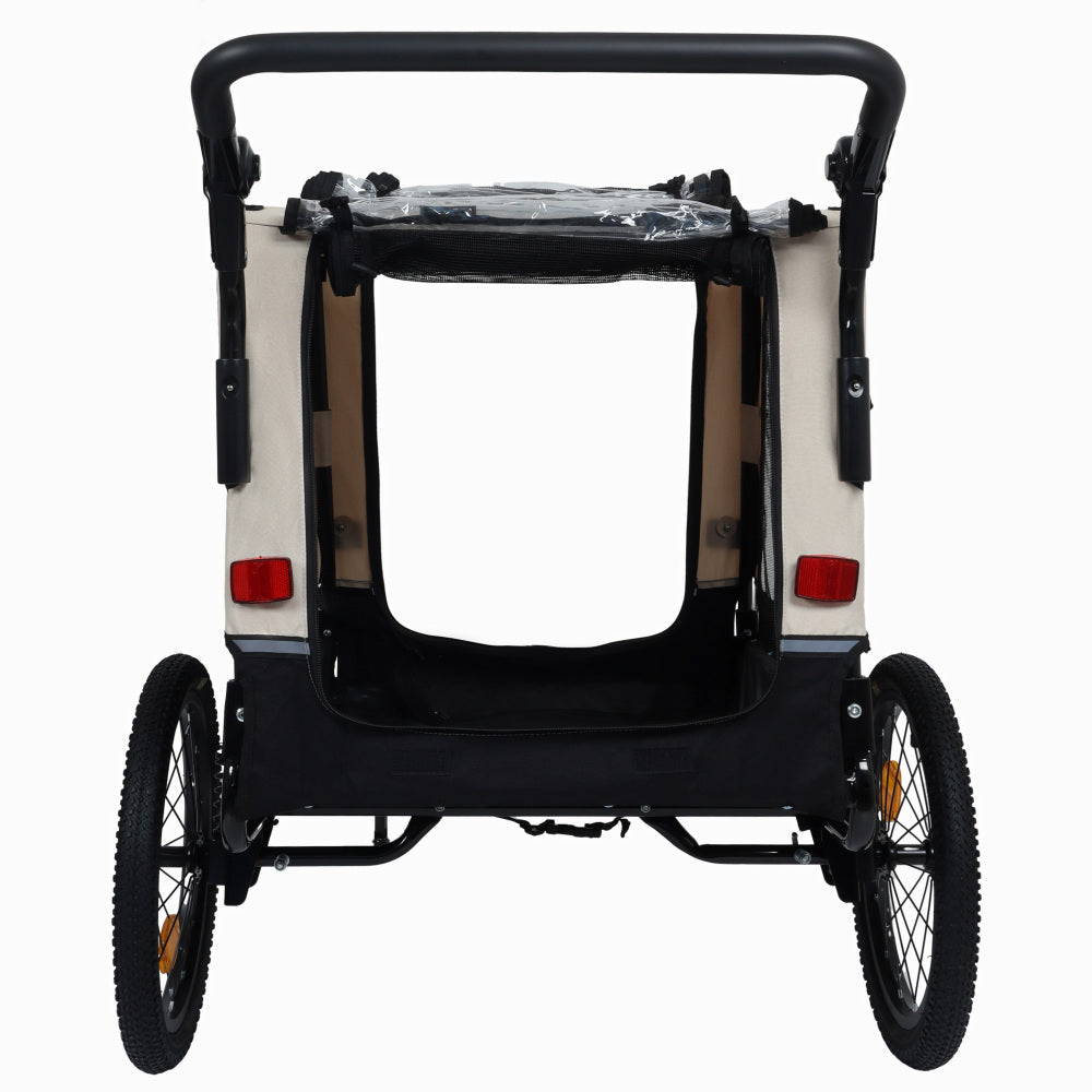 Extra Large 2-in-1 Bike Trailer & Push Cart for Pets - Detachable Bike Hitch & Push Handle Included , Quick ReleaseAll-Terrain Wheels , Non-Slip Floor, Internal Leash, Holds Up to 88 lbs, Black- Beige