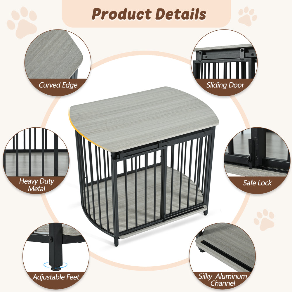 GO 31.5" Furniture Style Dog Crate for Small and Medium Dogs, Wooden Cage Indoor Kennel Furniture, Modern Dog Crate End Table with Double-Doors, Gray