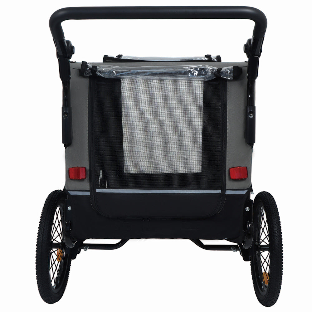 Extra Large 2-in-1 Bike Trailer & Push Cart for Pets - Detachable Bike Hitch & Push Handle Included , Quick ReleaseAll-Terrain Wheels , Non-Slip Floor, Internal Leash, Holds Up to 88 lbs, Black- Beige