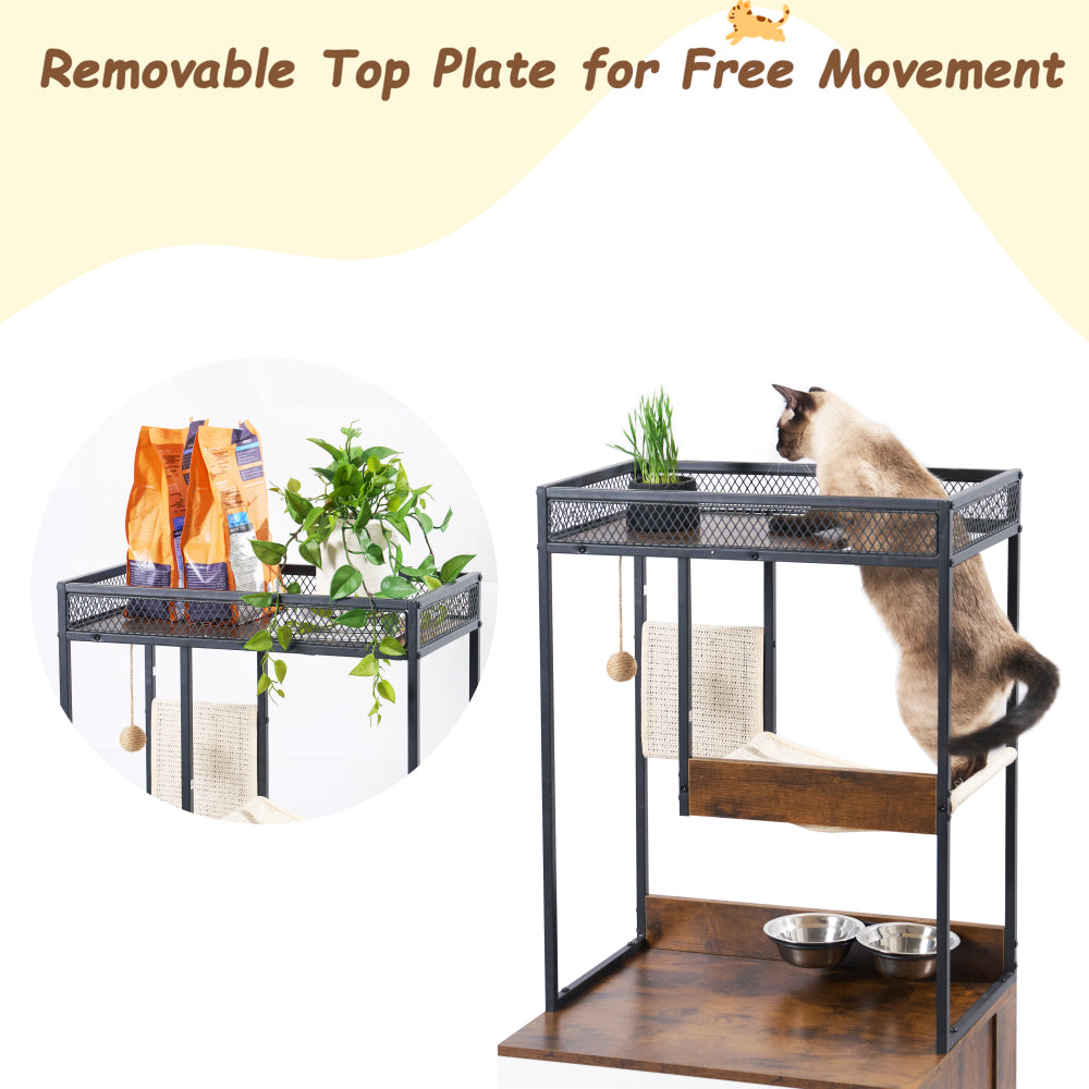 Cat Litter Box Enclosures with Cat Tree Tower, Cat Furniture ,Cat Cabinet