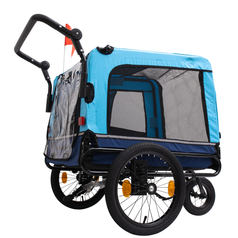 Extra Large 2-in-1 Bike Trailer & Push Cart for Pets - Detachable Bike Hitch & Push Handle Included , Quick ReleaseAll-Terrain Wheels , Non-Slip Floor, Internal Leash, Holds Up to 88 lbs, Black- Beige