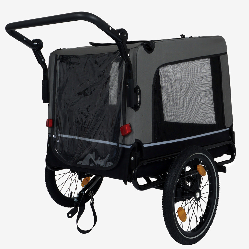 Extra Large 2-in-1 Bike Trailer & Push Cart for Pets - Detachable Bike Hitch & Push Handle Included , Quick ReleaseAll-Terrain Wheels , Non-Slip Floor, Internal Leash, Holds Up to 88 lbs, Black- Beige