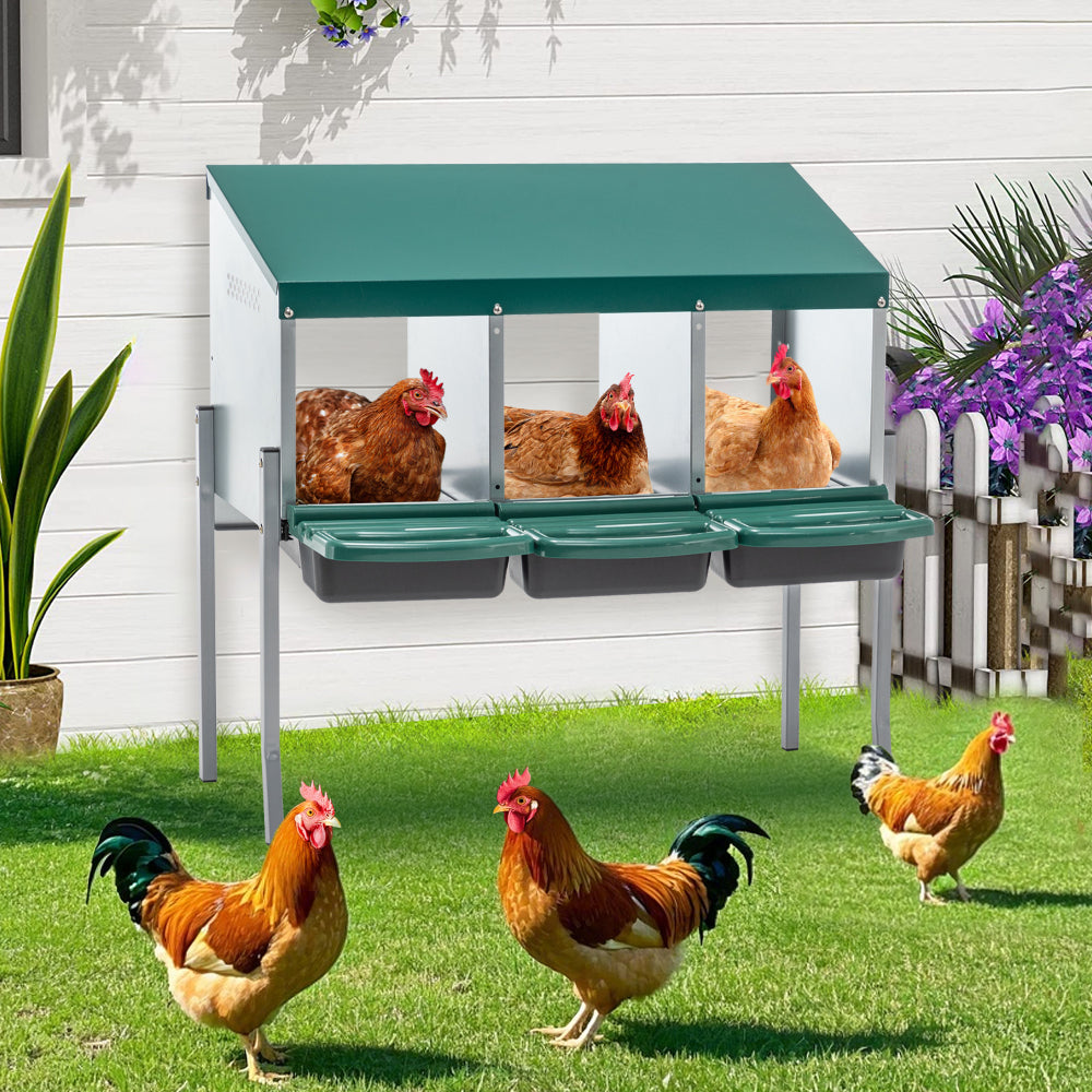 Metal Nesting Boxes for Chicken,3 Compartment Nesting Box,Galvanized steel Nesting Boxes for Hens, Easy to Assemble