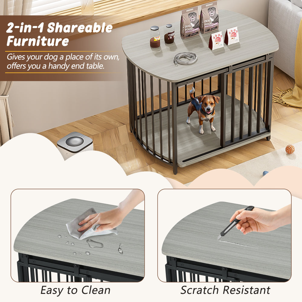 GO 31.5" Furniture Style Dog Crate for Small and Medium Dogs, Wooden Cage Indoor Kennel Furniture, Modern Dog Crate End Table with Double-Doors, Gray