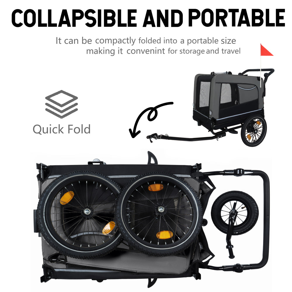 Extra Large 2-in-1 Bike Trailer & Push Cart for Pets - Detachable Bike Hitch & Push Handle Included , Quick ReleaseAll-Terrain Wheels , Non-Slip Floor, Internal Leash, Holds Up to 88 lbs, Black- Beige