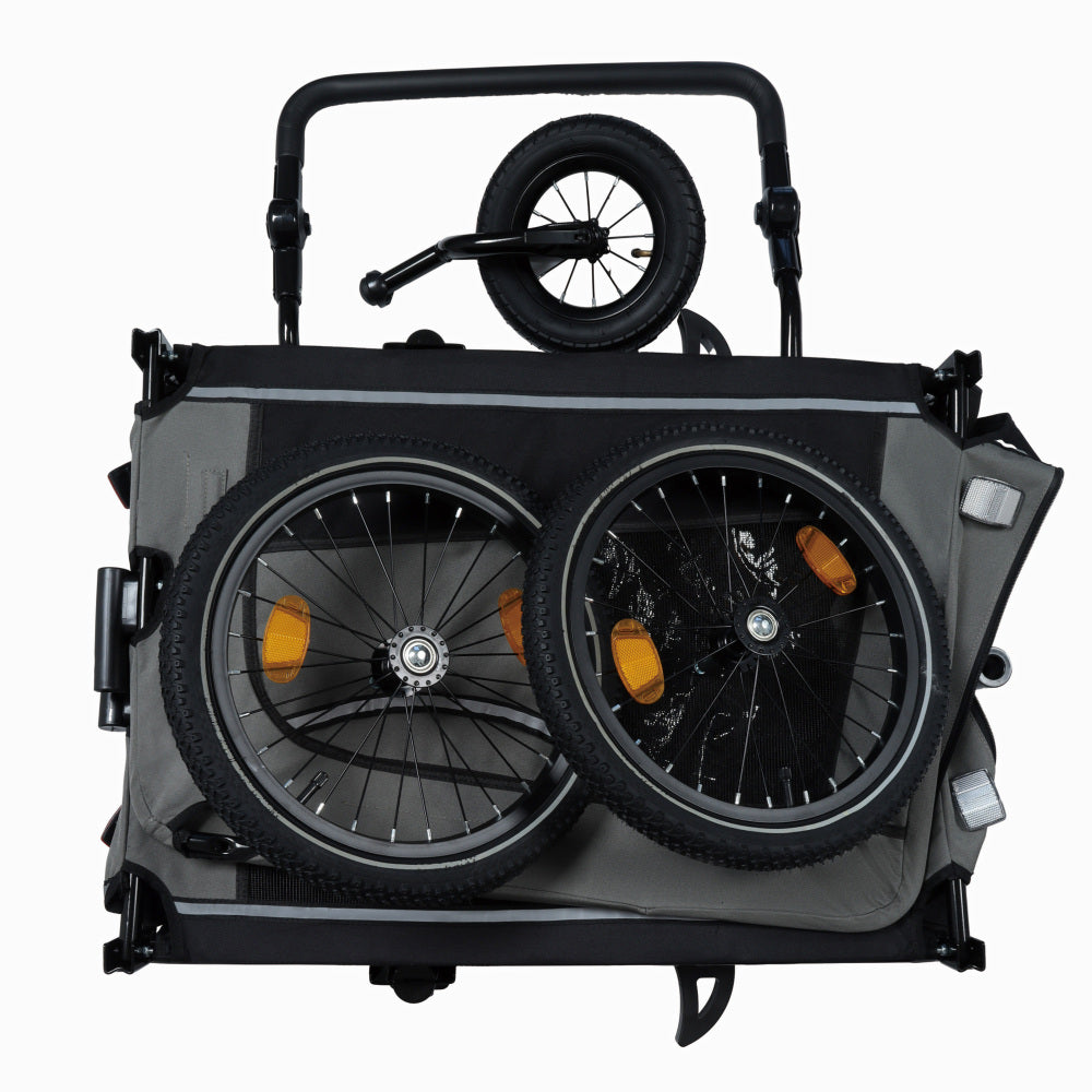 Extra Large 2-in-1 Bike Trailer & Push Cart for Pets - Detachable Bike Hitch & Push Handle Included , Quick ReleaseAll-Terrain Wheels , Non-Slip Floor, Internal Leash, Holds Up to 88 lbs, Black- Beige