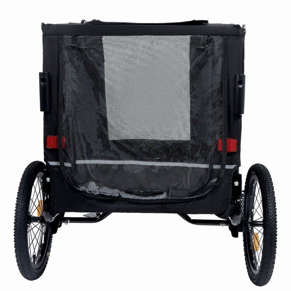 Extra Large 2-in-1 Bike Trailer & Push Cart for Pets - Detachable Bike Hitch & Push Handle Included , Quick ReleaseAll-Terrain Wheels , Non-Slip Floor, Internal Leash, Holds Up to 88 lbs, Black- Beige