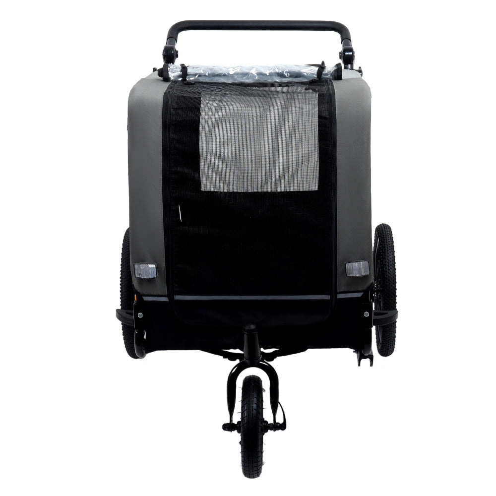 Extra Large 2-in-1 Bike Trailer & Push Cart for Pets - Detachable Bike Hitch & Push Handle Included , Quick ReleaseAll-Terrain Wheels , Non-Slip Floor, Internal Leash, Holds Up to 88 lbs, Black- Beige