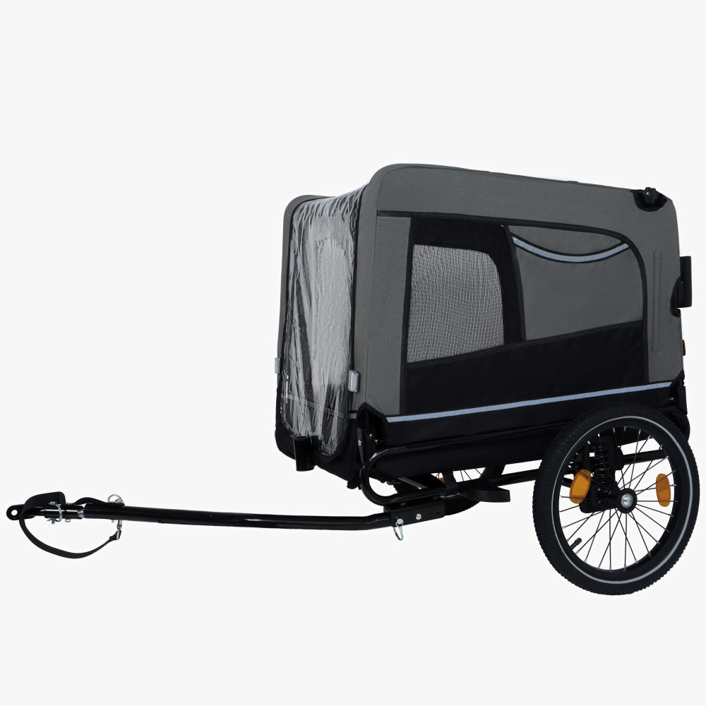 Extra Large 2-in-1 Bike Trailer & Push Cart for Pets - Detachable Bike Hitch & Push Handle Included , Quick ReleaseAll-Terrain Wheels , Non-Slip Floor, Internal Leash, Holds Up to 88 lbs, Black- Beige