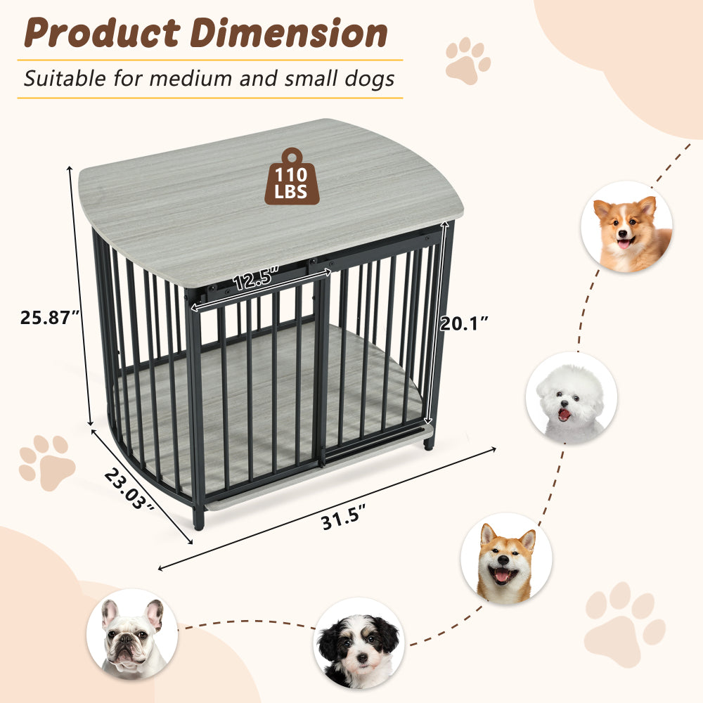 GO 31.5" Furniture Style Dog Crate for Small and Medium Dogs, Wooden Cage Indoor Kennel Furniture, Modern Dog Crate End Table with Double-Doors, Gray
