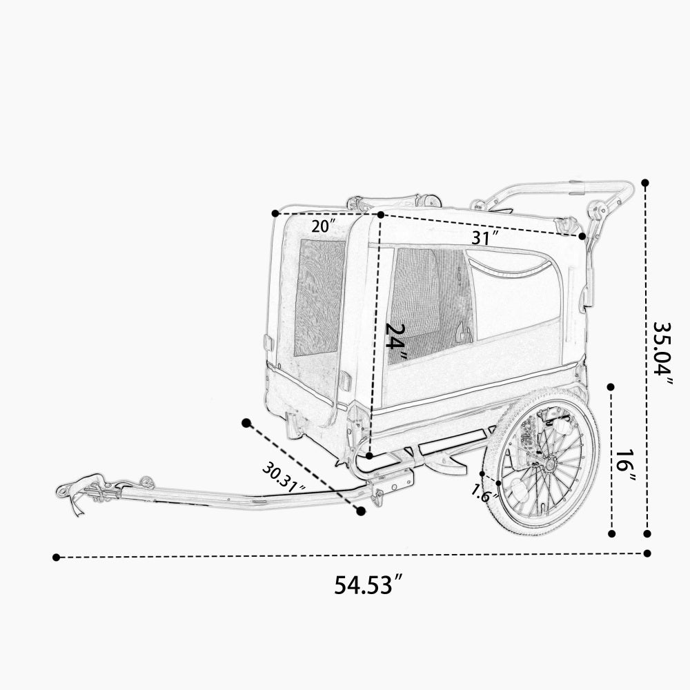 Extra Large 2-in-1 Bike Trailer & Push Cart for Pets - Detachable Bike Hitch & Push Handle Included , Quick ReleaseAll-Terrain Wheels , Non-Slip Floor, Internal Leash, Holds Up to 88 lbs, Black- Beige