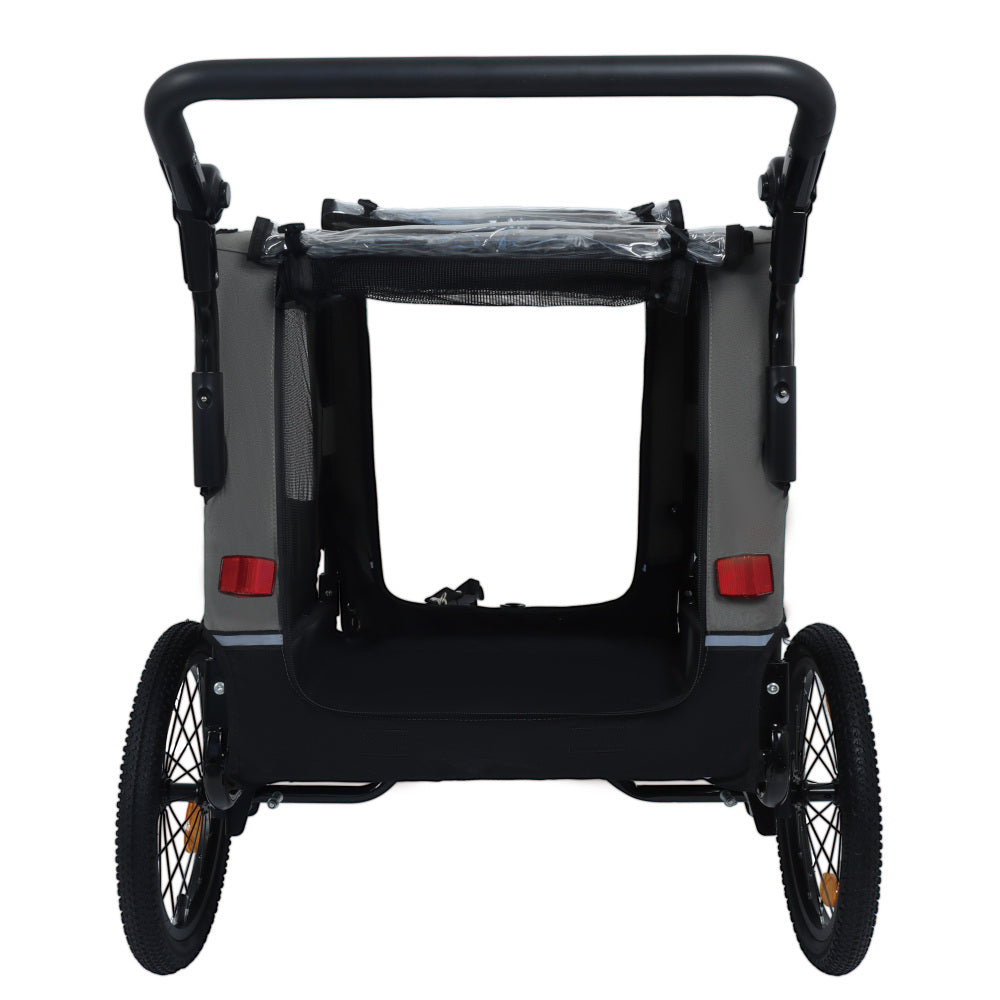 Extra Large 2-in-1 Bike Trailer & Push Cart for Pets - Detachable Bike Hitch & Push Handle Included , Quick ReleaseAll-Terrain Wheels , Non-Slip Floor, Internal Leash, Holds Up to 88 lbs, Black- Beige