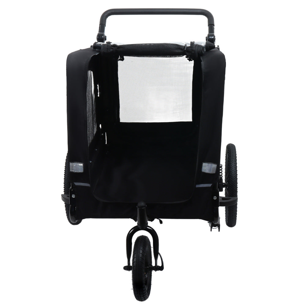 Extra Large 2-in-1 Bike Trailer & Push Cart for Pets - Detachable Bike Hitch & Push Handle Included , Quick ReleaseAll-Terrain Wheels , Non-Slip Floor, Internal Leash, Holds Up to 88 lbs, Black- Beige