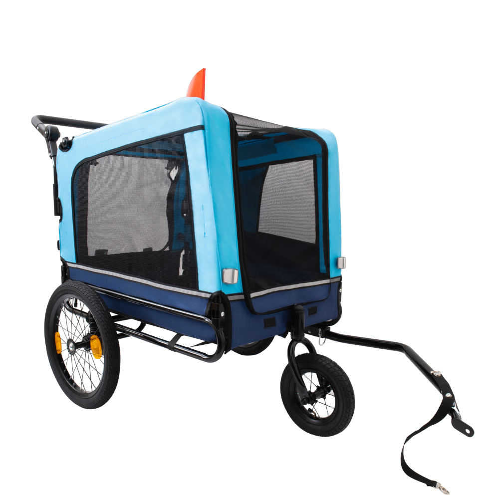 Extra Large 2-in-1 Bike Trailer & Push Cart for Pets - Detachable Bike Hitch & Push Handle Included , Quick ReleaseAll-Terrain Wheels , Non-Slip Floor, Internal Leash, Holds Up to 88 lbs, Black- Beige