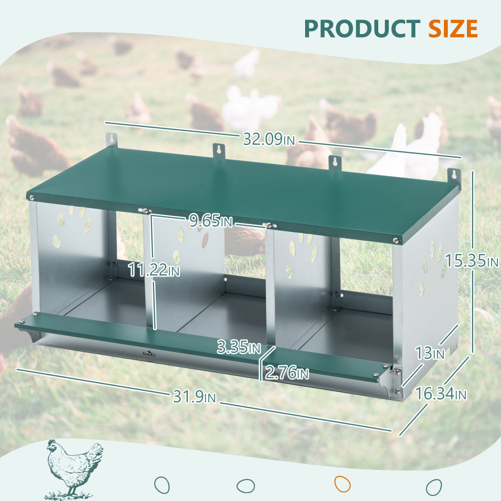 Metal Nesting Boxes for Chicken,3 Compartment Nesting Box,Galvanized steel Nesting Boxes for Hens, Easy to Assemble