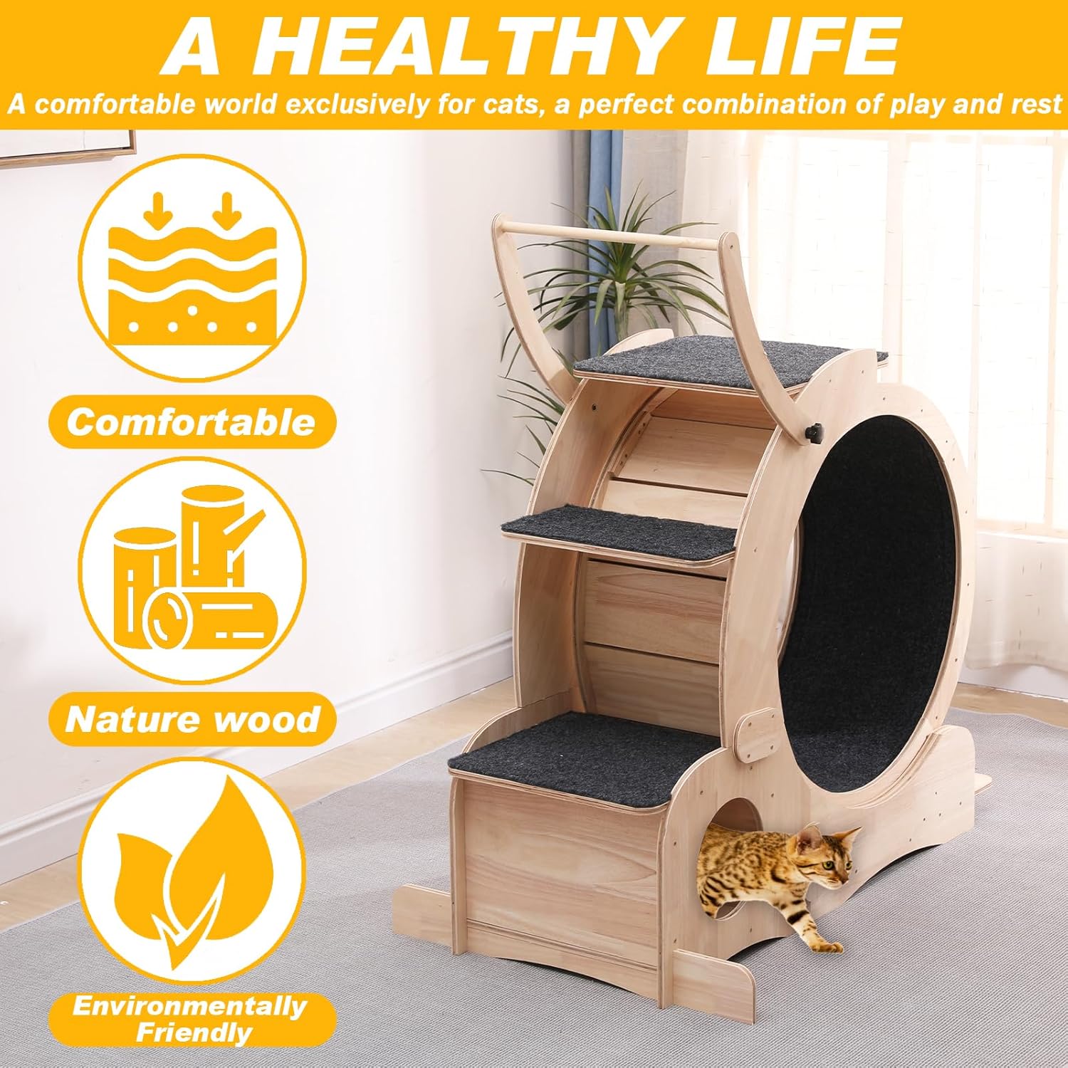 Cat Wheel 7-in-1 Upgraded Exercise Treadmill for Indoor Cats,Cat Treadmill with Silent Running Wheel, Cat Tunnel, Cat Wheels for Indoor Cats, Perfect Cat Jym & Toy for Endless Fun & Fitness