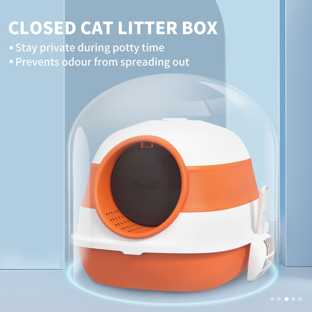 PawHut Cat Litter Box with Lid, Covered Litter Box w/ High Sides, Air Freshener, Large Two-Way Entrance Kitty Litter Box, Foldable, Easy Clean, Orange