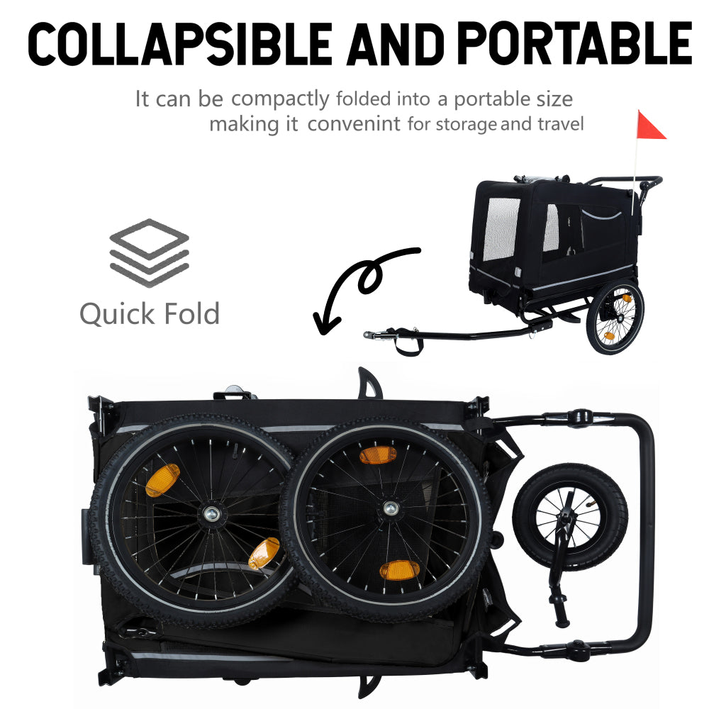 Extra Large 2-in-1 Bike Trailer & Push Cart for Pets - Detachable Bike Hitch & Push Handle Included , Quick ReleaseAll-Terrain Wheels , Non-Slip Floor, Internal Leash, Holds Up to 88 lbs, Black- Beige