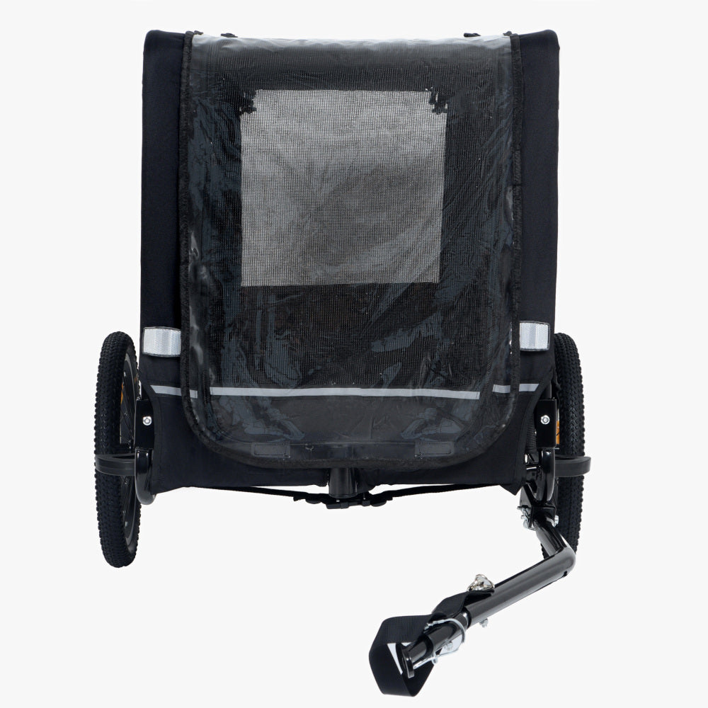 Extra Large 2-in-1 Bike Trailer & Push Cart for Pets - Detachable Bike Hitch & Push Handle Included , Quick ReleaseAll-Terrain Wheels , Non-Slip Floor, Internal Leash, Holds Up to 88 lbs, Black- Beige