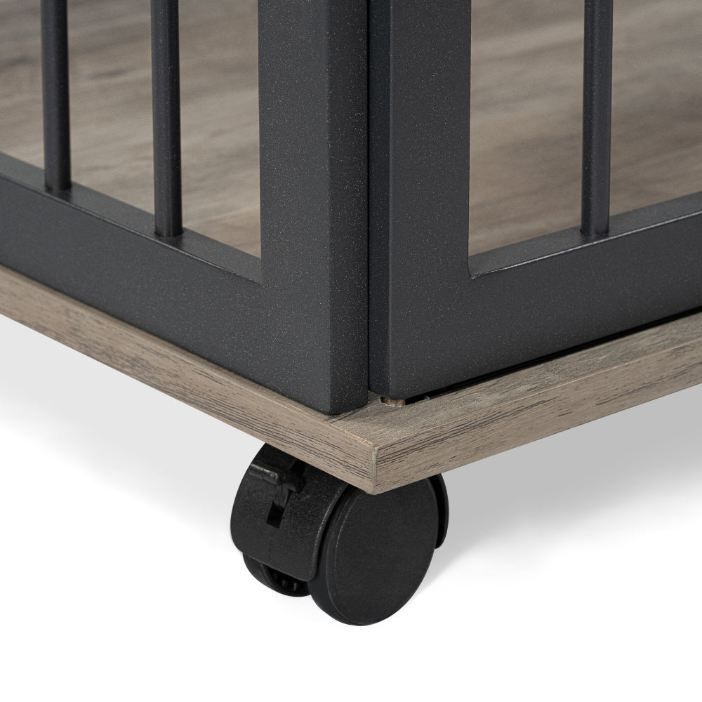 GO 44'' Heavy Duty Large Dog Crate Furniture for Large Medium Dog with Lockable Wheels, Wooden Dog Crate Dog Kennel, End Table Crate with Double layer storage, Brown