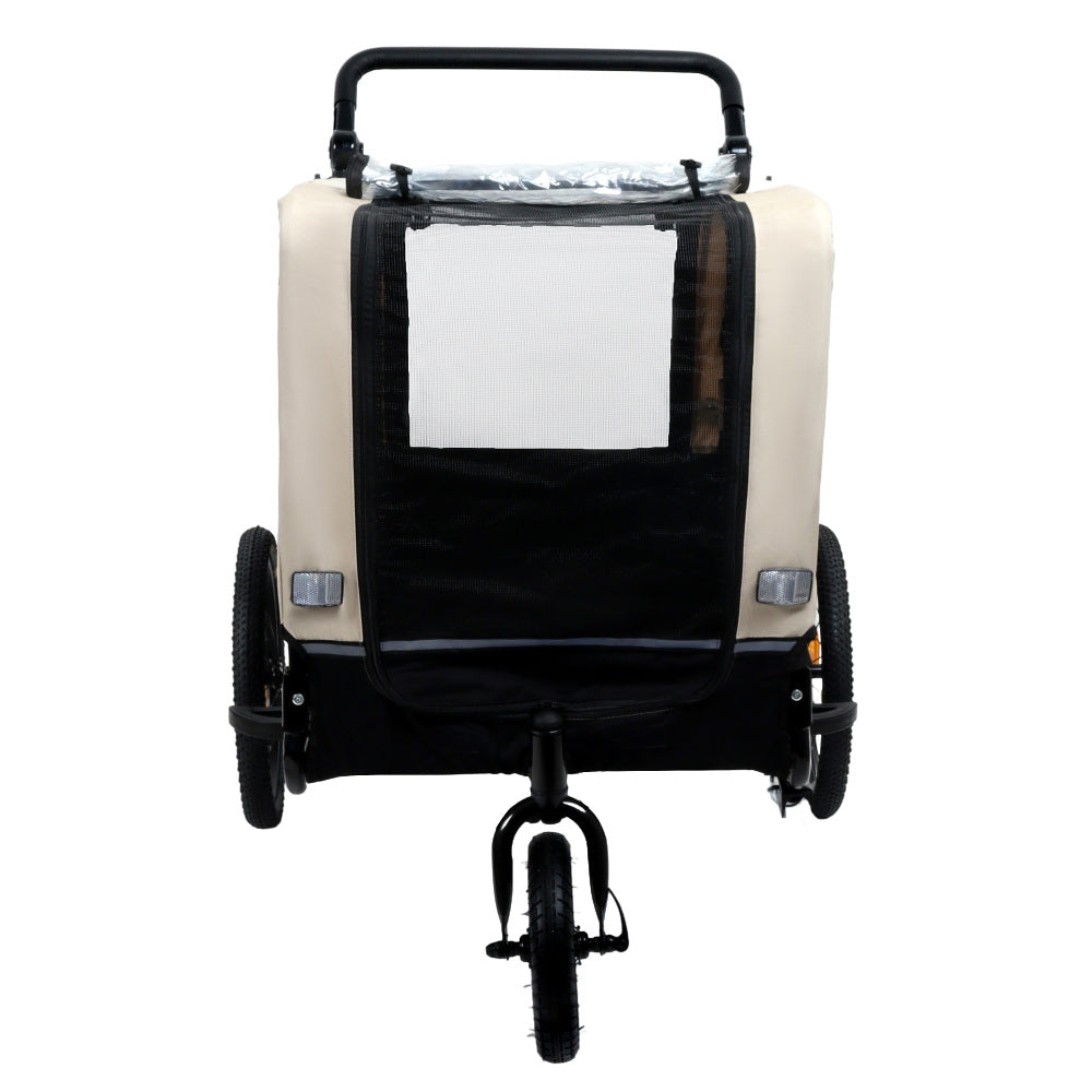 Extra Large 2-in-1 Bike Trailer & Push Cart for Pets - Detachable Bike Hitch & Push Handle Included , Quick ReleaseAll-Terrain Wheels , Non-Slip Floor, Internal Leash, Holds Up to 88 lbs, Black- Beige