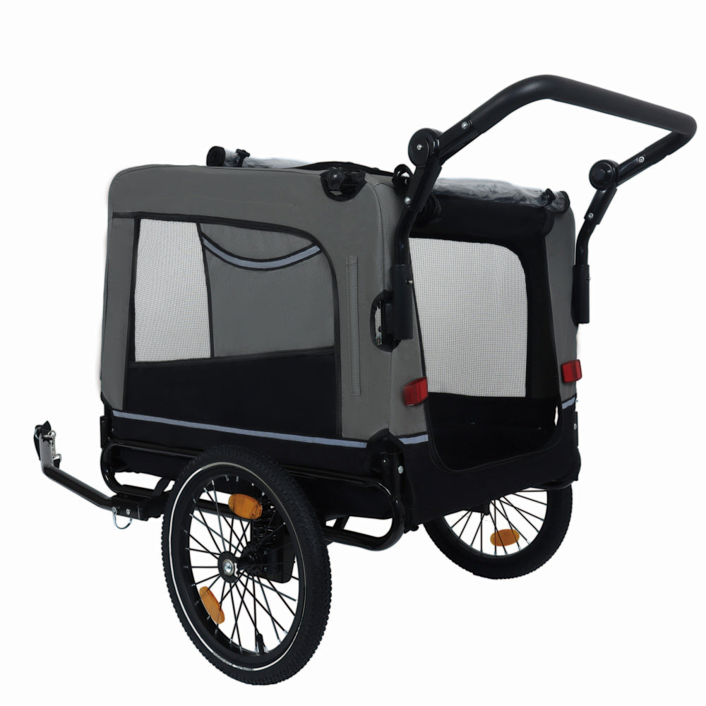 Extra Large 2-in-1 Bike Trailer & Push Cart for Pets - Detachable Bike Hitch & Push Handle Included , Quick ReleaseAll-Terrain Wheels , Non-Slip Floor, Internal Leash, Holds Up to 88 lbs, Black- Beige