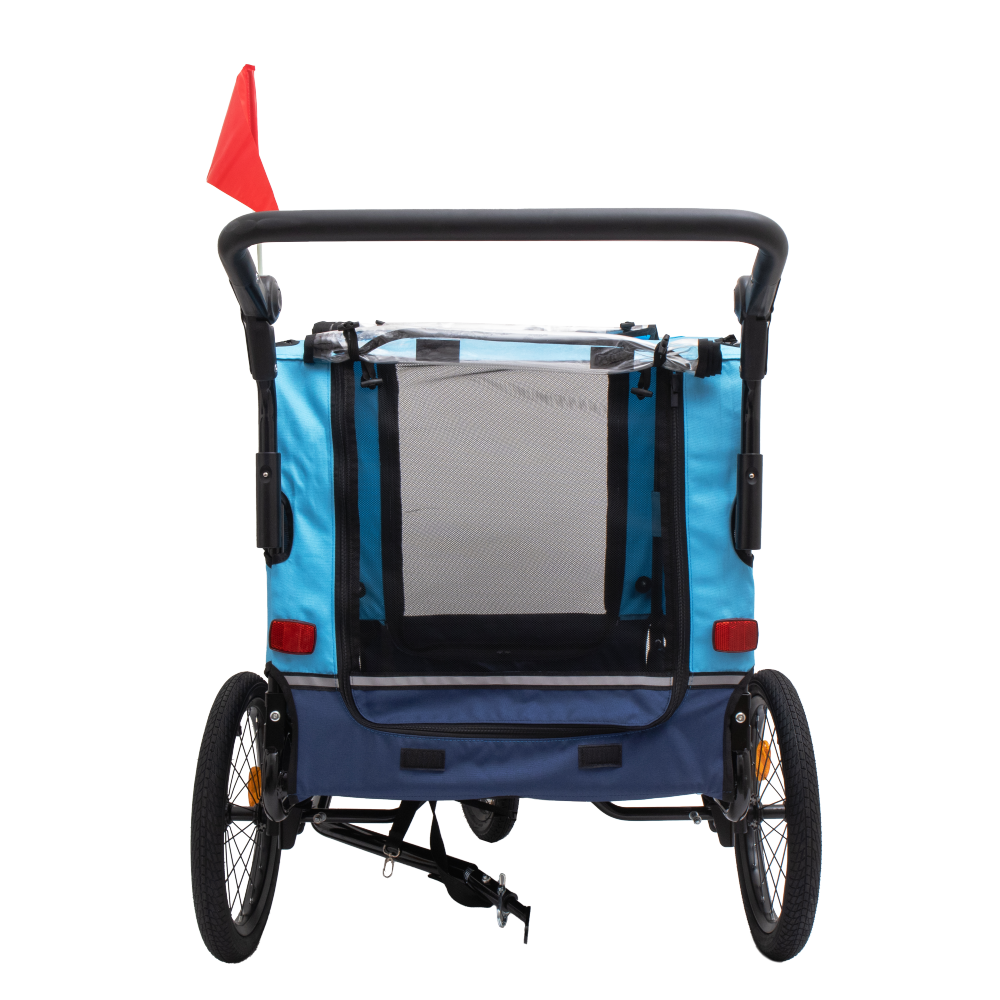 Extra Large 2-in-1 Bike Trailer & Push Cart for Pets - Detachable Bike Hitch & Push Handle Included , Quick ReleaseAll-Terrain Wheels , Non-Slip Floor, Internal Leash, Holds Up to 88 lbs, Black- Beige