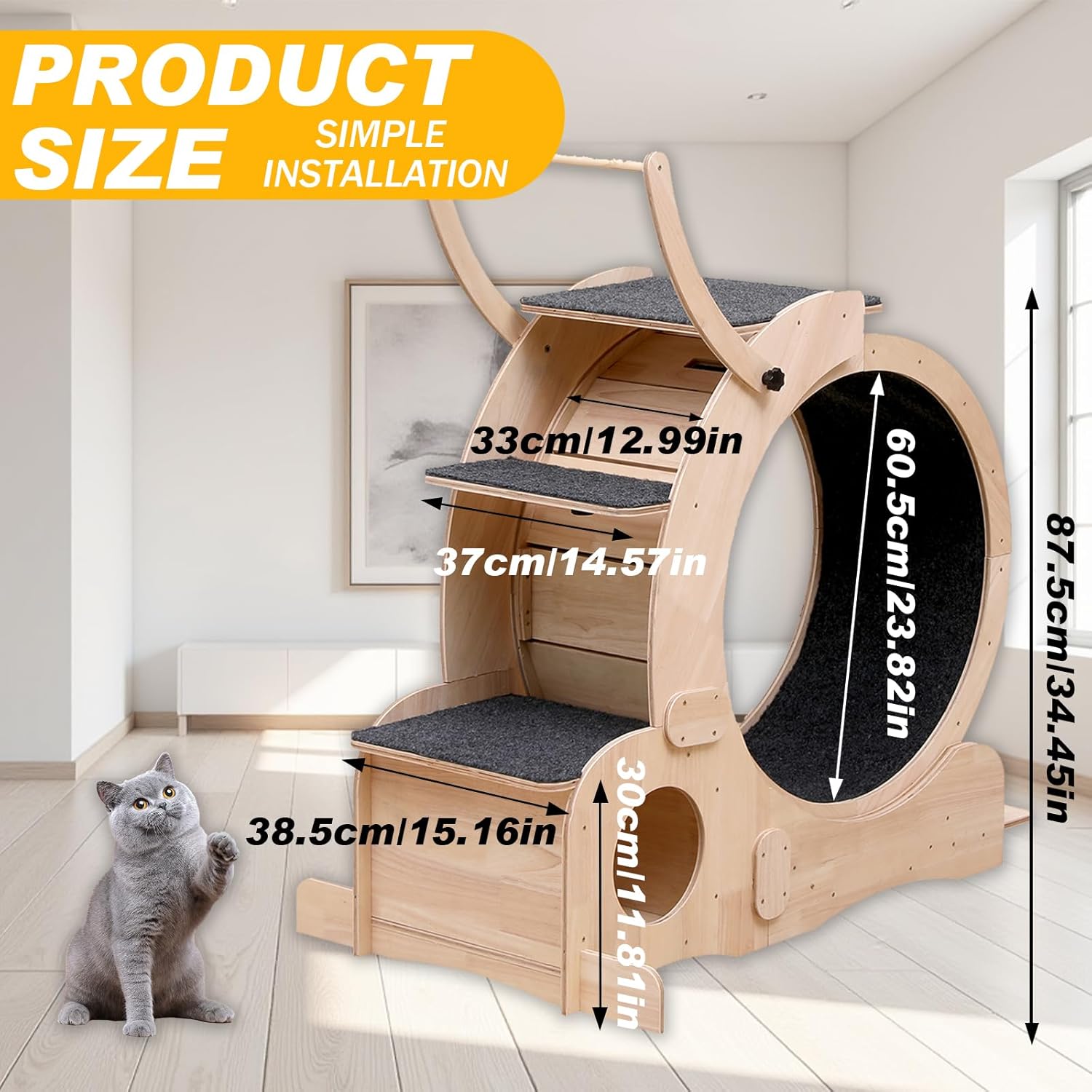 Cat Wheel 7-in-1 Upgraded Exercise Treadmill for Indoor Cats,Cat Treadmill with Silent Running Wheel, Cat Tunnel, Cat Wheels for Indoor Cats, Perfect Cat Jym & Toy for Endless Fun & Fitness