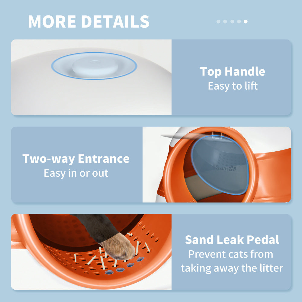 PawHut Cat Litter Box with Lid, Covered Litter Box w/ High Sides, Air Freshener, Large Two-Way Entrance Kitty Litter Box, Foldable, Easy Clean, Orange