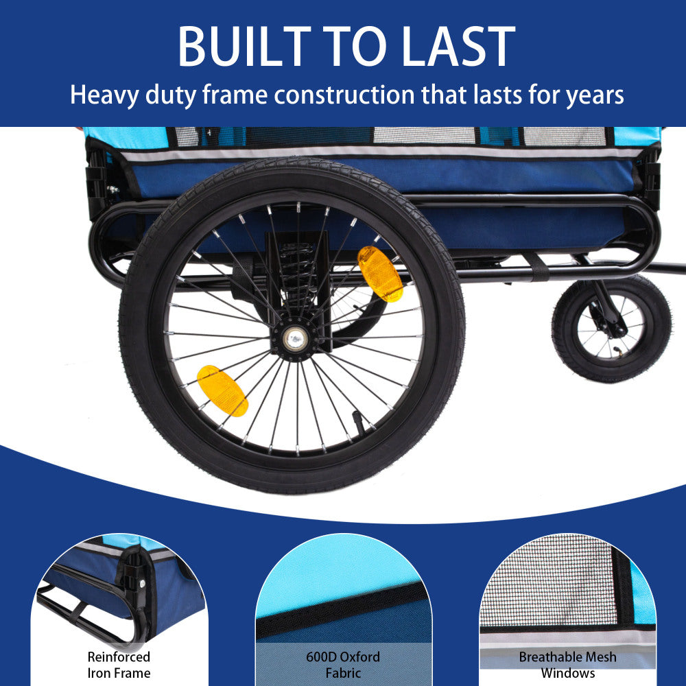 Extra Large 2-in-1 Bike Trailer & Push Cart for Pets - Detachable Bike Hitch & Push Handle Included , Quick ReleaseAll-Terrain Wheels , Non-Slip Floor, Internal Leash, Holds Up to 88 lbs, Black- Beige