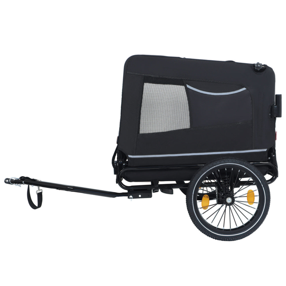 Extra Large 2-in-1 Bike Trailer & Push Cart for Pets - Detachable Bike Hitch & Push Handle Included , Quick ReleaseAll-Terrain Wheels , Non-Slip Floor, Internal Leash, Holds Up to 88 lbs, Black- Beige