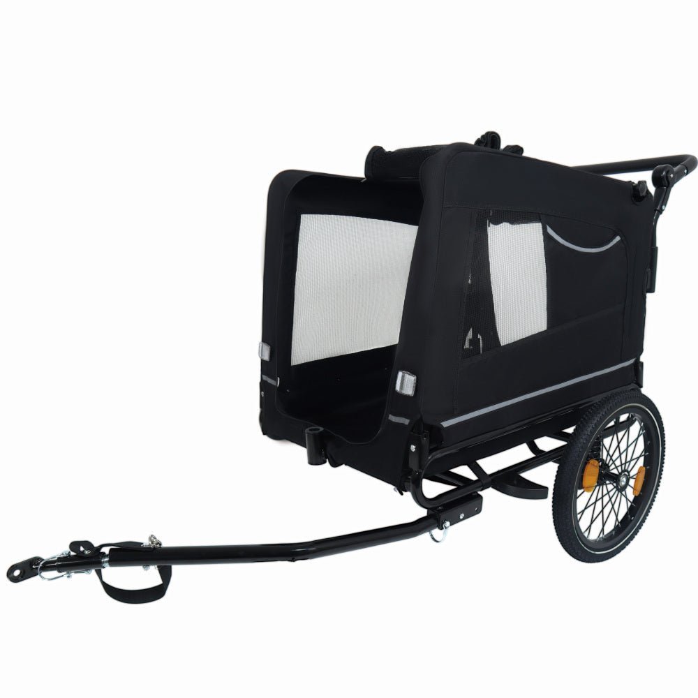 Extra Large 2-in-1 Bike Trailer & Push Cart for Pets - Detachable Bike Hitch & Push Handle Included , Quick ReleaseAll-Terrain Wheels , Non-Slip Floor, Internal Leash, Holds Up to 88 lbs, Black- Beige