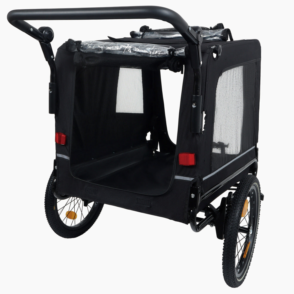 Extra Large 2-in-1 Bike Trailer & Push Cart for Pets - Detachable Bike Hitch & Push Handle Included , Quick ReleaseAll-Terrain Wheels , Non-Slip Floor, Internal Leash, Holds Up to 88 lbs, Black- Beige